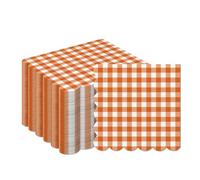 Orange Gingham Paper Napkins, 20Pcs Check Serviettes Napkins 2 Ply, Disposable Colourful Party Napkin Luncheon Tissue Paper for Picnic Birthday Wedding Baby Shower Christmas Tea BBQ Party Table Decor