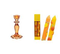 Orange Glass Candlestick Holder & Citrus 3D Lemons Oranges Candles Summer Bundle