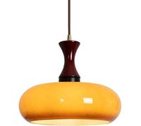 Orange Glass Pendant Light Fixture Mid Century Modern Ceiling Hanging Lamp Nordic Antique Vintage Pendant Light Farmhouse Wood Drum Chandelier for Kitchen Island Dining Room Bedroom