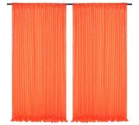 Orange Glitter Sequin Backdrop Curtains 2 Pcs 5FTx10FT Baby Shower Party Backdrop for Boy Gorgeous Photography Fabric Drapes