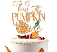 Orange Glitter This Little Pumpkin is One Cake Topper, Our Little Pumpkin is Turning One Celebration Décor, Fall Autumn Themed Little Baby's 1st Birthday Party Decorations Supplies