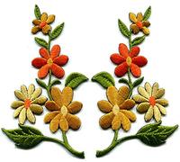 Orange gold wild flowers pair floral boho embroidered appliques iron-on patches new S-1265