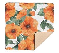 Orange Gorgeous Flowers Baby Play Mat for Floor, 127x127 CM Playpen Mat,Thicken Soft Non-Slip Tummy Time Mat for Toddlers and Infants