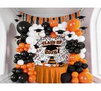 Orange Graduation Balloons Garland Arch Kit, 117PC Orange Black White Graduation Star Print Certificate Grad Foil Balloon with Silver Explosion Star Balloon for Graduate Class of 2026 Prom Party Decor