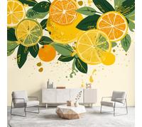 Orange Grapefruit Leaves Wall Mural for Living Room Bedroom - Fresh Fruit Wall Mural, Non-Woven Wall Art, Wallpaper for Kids Nursery Playroom Wall Art Decor 300 x 240 cm