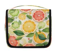 Orange Grapefruit Lemon Slices Hanging Toiletry Bag for Travel, Waterproof Polyester Makeup Organizer, Portable Cosmetic Bag with Hook for Bathroom Business Trips Gym Camping