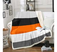 Orange Gray Black Throw Blanket Throw 50"X60" Patchwork Geometric Stripes Sherpa Blanket Light Grey White Striped Plush Bed Blanket For Kids Adults Men Women,Modern Simple Geometry Fleece Blanket
