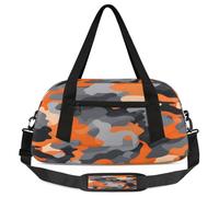 Orange Gray Camouflage Kids Overnight Duffle Bags for Girls Boys, Camouflage Lightweight Sports Gym Bag for Kids,Small Overnight Weekender Carry on Travel Bags Dance Bag, Orange Gray Camouflage, 18.5L