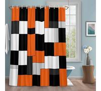 Orange Gray Shower Curtain with 12 Hooks Black Geometric Abstract Color Block Contemporary Waterproof Fabric Shower Curtains Sets for Bathroom Bath Decorations, Machine Washable, 72"x96"