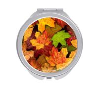 Orange Green Autumn Falling Leaves Folding Make Up Mirror, Compact 2X/1X Magnification Mirror, Women Portable Travel Makeup Mirror 2.4 x 2.4 inch