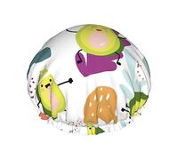 Orange Green Avocado Pattern Shower Cap & Bath Cap For Women,Reversible Oversized Waterproof Shower Caps Large Designed For All Hair Lengths,Elastic Reusable Bathing Hair Cap