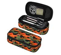 Orange Green Camo Print Pencil Case Large Capacity Zipper Pencil Pouch Soft Pen Bags Portable Pencil Holder Multifunctional Stationery Box Travel Makeup Bag for Women Girls Men Boys