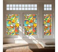 Orange Green Geometry Frosted Window Film Stained Glass Window Film Window Stickers Opaque Window Film Bathroom Office Privacy Film(W 35.4" x L 39.4" (1 Panels))