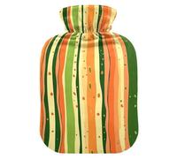 Orange Green Stripe Pattern Doodle Art hot Bottle Water Bag with Soft Cover, 1L hot compresses for The Body for Sore Muscle,Pain Relief,Bolsa de calor para Dolor Menstrual