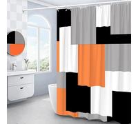 Orange Grey Black White Geometric Block Print Shower Curtain 180X180Cm - Modern Abstract Pattern Bathtub Curtain with Hooks - Waterproof Polyester Home Decorative Bathroom Curtain Orange