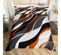 Orange Grey Duvet Cover Set King Size, Abstract Wavy Stripe Circle Comforter Cover with 2 Pillowcases, Modern Geometric Bedding Set 3pcs for Kids Girls Room Decor Lightweight Bedspread Cover