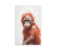 Orange Hair Orangutan Printed Canvas Posters Modern Animal Monkey Wall Decor Suitable for Living Rooms Bedroom