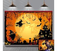 Orange Halloween Party Backdrop Horror Bloodshed Halloween Photography Background Full Moon Night Castle Witch Ghost Pumpkin Halloweens Party Decorations Banner Photo Background (8X6FT(240x180cm))