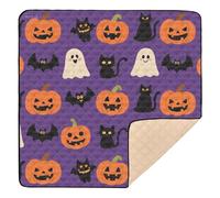Orange Halloween Pumpkin Black Cat Cute Foldable Baby Playmat for Floor Cozy Breathable Foldable Padded Baby Mat for Babies Infants Toddlers, 50'' x 50''alfombra de juegos