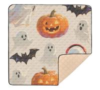 Orange Halloween Pumpkin Ghost Large Non-Slip Thick Play mat for Baby for Floor Non-Toxic Foldable Activity Entertainment Mat for Baby Kids Toddlers Infants, 50'' x 50''tapete para juegos de
