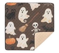 Orange Halloween Pumpkin Ghost Large Sturdy Baby Play Mat for Indoor Outdoor Washable Foldable Infant Play Activity Mat for Baby Kids Toddlers Infants, 50'' x 50''tapete para juegos de