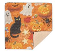 Orange Halloween Pumpkin Ghost Large Stylish Baby Care Play mat for Indoor Outdoor Waterproof Foldable Baby Play Tummy Time Mat for Baby Toddler Infant, 50'' x 50''tapete para juegos de