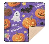 Orange Halloween Pumpkin Ghost Soft Foam Baby Gym Play mat for Floor Water Resistant Foldable Infant Play Activity Mat for Babies Infants Toddlers, 50'' x 50''alfombras para jugar Bebes