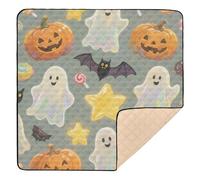 Orange Halloween Pumpkin Ghost Soft Padded Baby Girl Play mat for Indoor Outdoor One-Piece Foldable Travel Play Mat for Babies Infants Toddlers, 50'' x 50''alfombrillas para Bebes jugar
