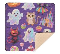 Orange Halloween Pumpkin Ghost Soft Padded Baby Play Mat for Indoor Outdoor Non-Toxic Foldable Tummy Time Activity Mat for Baby Toddler Infant, 50'' x 50''alfombrillas para Bebes jugar