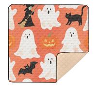 Orange Halloween Pumpkin Ghost Soft Padded Foldable Baby Play mat for Floor Non-Toxic Foldable Infant Play Mat for Baby Toddler Infant, 50'' x 50''alfombras para jugar