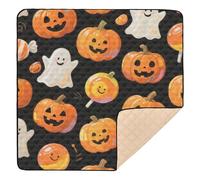 Orange Halloween Pumpkin Ghost Soft Thick mat for Baby to Play on Floor for Indoor Outdoor Waterproof Foldable Infant Play Activity Mat for Babies Infants Toddlers, 50'' x 50''tapete para