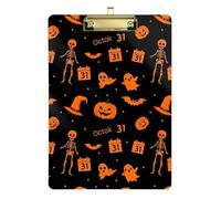 Orange Halloween Skeletons Acrylic Clipboards Portable Clipboard Cute Decorative Letter Size Clipboards with Low Profile Metal Clip for Nurses, Lawyers, Doctor Offices