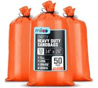 Orange Heavy Duty Sand Bags for Flooding - 50 lb Empty Sandbags with Tie Strings for Flood Control - 1600 Hours of UV Protection Woven Polypropylene Bags - 14 x 26 Inches Pack of 50