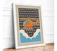 Orange Helicopter Mid-Century Framed Wall Art Print A1 (84.1×59.4cm) White, Wall Decor for Living Room, Bedroom, Office & Home, Ready to Hang, Art Gift
