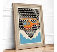 Orange Helicopter Mid-Century Framed Wall Art Print A2 (59.4×42cm) Oak, Wall Decor for Living Room, Bedroom, Office & Home, Ready to Hang, Art Gift