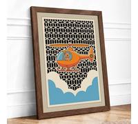 Orange Helicopter Mid-Century Framed Wall Art Print A4 (29.7×21cm) Walnut, Wall Decor for Living Room, Bedroom, Office & Home, Ready to Hang, Art Gift