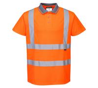 Portwest RT22 Mens Hi Vis Polo Shirt Short Sleeve Reflective Safety Breathable Lightweight Workwear, Large Orange