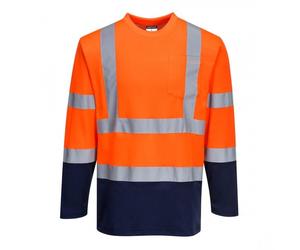 Orange Hi Vis Viz Long Sleeve T Shirt cotton Navy 2 Tone 3XL 54 Portwest Railway