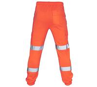 Orange Hi Vis Waterproof Overtrousers, Reflective High Viz Visibility Safety Work Trousers Men's and Women's Combat Side Pocket Joggers Workwear Bottoms Pants Rain Waterproof Pants Workwear