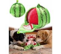 Orange Hide-and-Seek Plush Dog Toy, Cute & Functional Interactive Snuffle Dog Enrichment, Crinkle Squeaky Hide and Seek Reduce Boredom & Destructive, Double fruity fun for your pup (Watermelon)