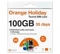 Orange Holiday Europe SIM Card 30Day | 100GB Internet in 5G/4G/LTE (Data Sharing Allowed)| Unlimited Local Calls + 120 Minutes + 1000 Texts to Worldwide. Upgraded Offer!