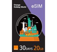 Orange Holiday World eSIM - 30 Days, Upto 20GB Data, 15Minutes Calls, 50 Text/SMS. Preloaded and Preactivated with Worldwide Service. Tethering Allowed. Global eSIM for iPhone and Android