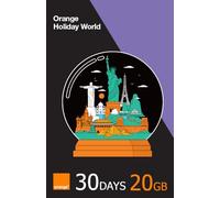 Orange Holiday World SIM Card - 30 Days, Upto 20GB Data, 15Minutes Calls, 50 Text/SMS. Preloaded and Preactivated with Worldwide Service. Tethering Allowed. Global SIM for iPhone and Android