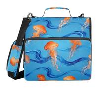 Orange Jellyfish Blue Wave Sea 3 Ringing Organizer Binder with Handle and Removable Shoulder Strap Includes Zip Pocket School Binders Organizer Suitable for Middle School
