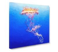 Orange Jellyfish Canvas Print | Gallery Wrapped 30mm Frame Wall Art | 20x20 inches | Ready to Hang | Abstract Still Life Picture | Living Room Bedroom Lounge Office