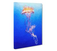 Orange Jellyfish Canvas Print | Gallery Wrapped 30mm Frame Wall Art | 30x20 inches | Ready to Hang | Abstract Still Life Picture | Living Room Bedroom Lounge Office