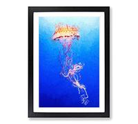 Orange Jellyfish in Abstract Framed Print | A2 Black Framed Wall Art | Ready to Hang | Abstract Fantasy Picture | Living Room Bedroom Lounge Office