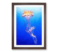 Orange Jellyfish in Abstract Framed Print | A2 Walnut Framed Wall Art | Ready to Hang | Abstract Fantasy Picture | Living Room Bedroom Lounge Office