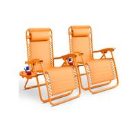 (Orange) KEPLIN Set of 2 Heavy Duty Monocolor Textoline Zero Gravity Chairs for Garden Light Reclining Patio Sun loungers Easy to Clean Adjustable He