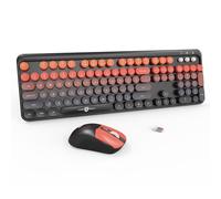 Orange Keyboard and Mouse Wireless,Retro Round Keys,for PC Laptop